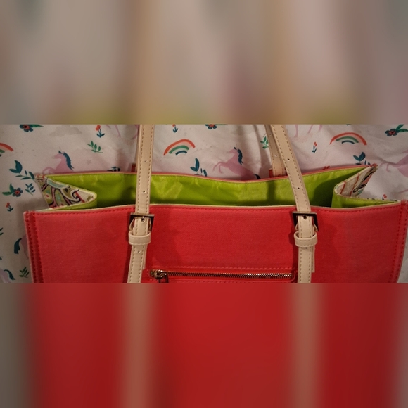 Spartina 449 Pink & Green Pineapple Paisley Linen Boho Casual Tote Purse Bag - Picture 8 of 13